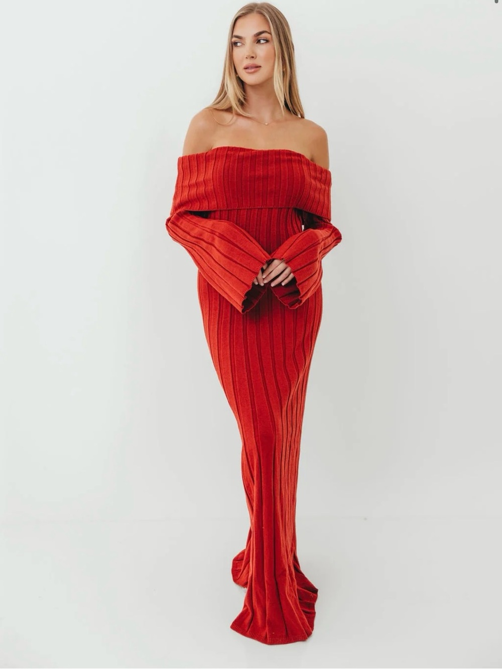 Worth Collective Evella Maxi Dress in Red Bump Friendly Rust Ribbed Knit XS